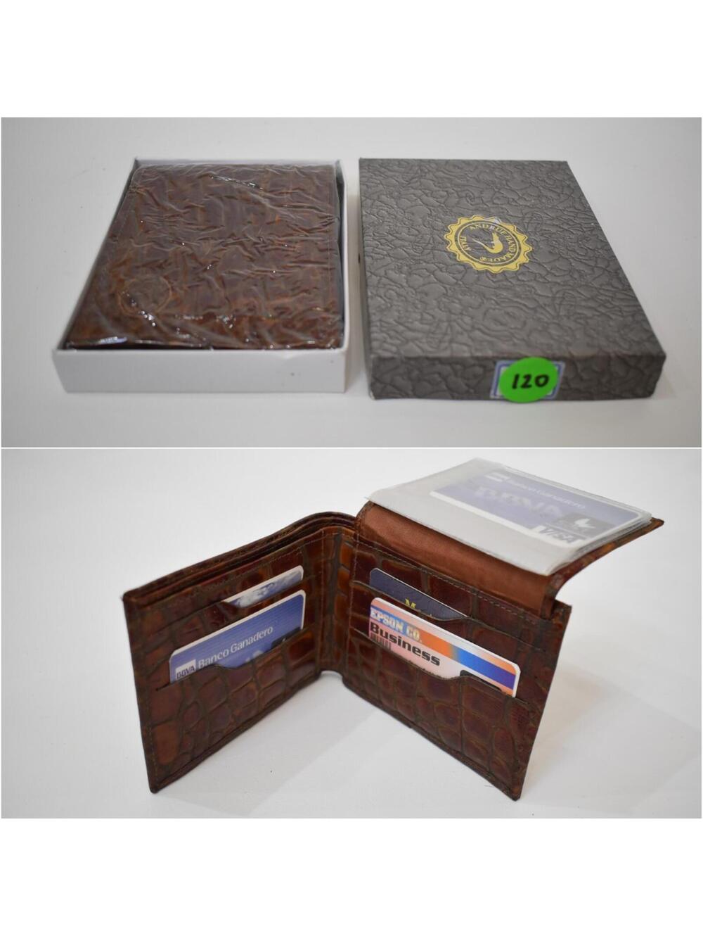 Andrue Handmade Italian Leather Crocodile Pressed Men Male Bifold Wallet 120